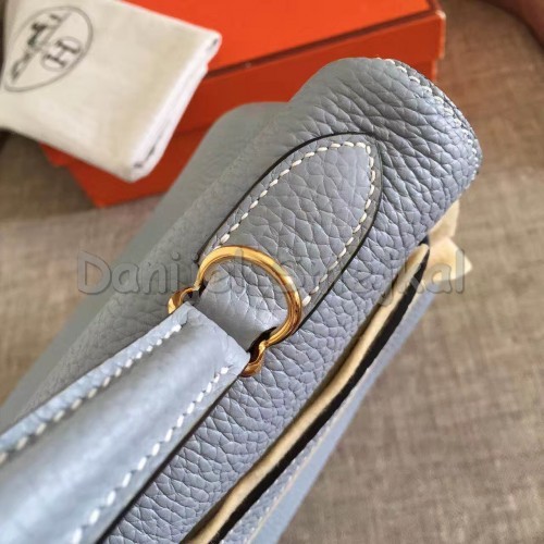 Hermes Blue Lin Clemence Kelly Retourne 32cm