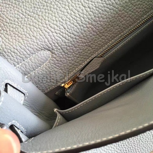 Hermes Blue Lin Clemence Kelly Retourne 32cm