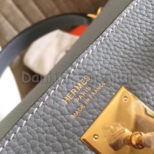 Hermes Blue Lin Clemence Kelly Retourne 32cm