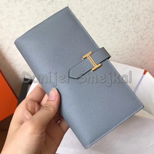 Hermes Blue Lin Epsom Bearn Gusset Wallet 