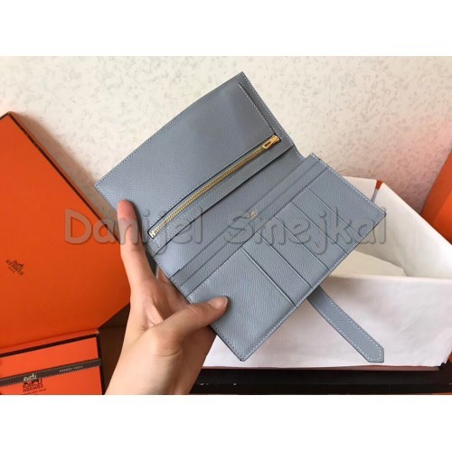 Hermes Blue Lin Epsom Bearn Gusset Wallet 