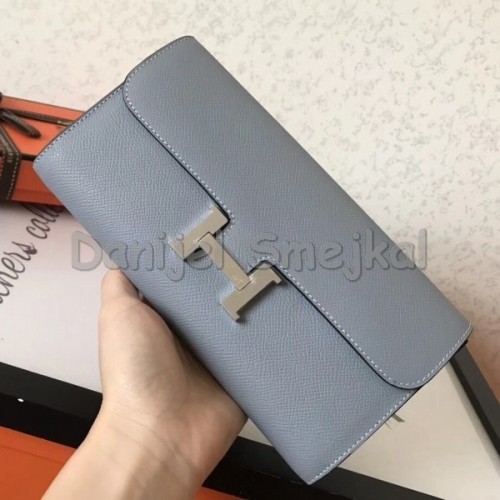 Hermes Blue Lin Epsom Constance Long Wallet 