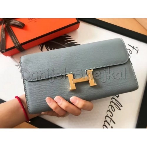 Hermes Blue Lin Epsom Constance Long Wallet 