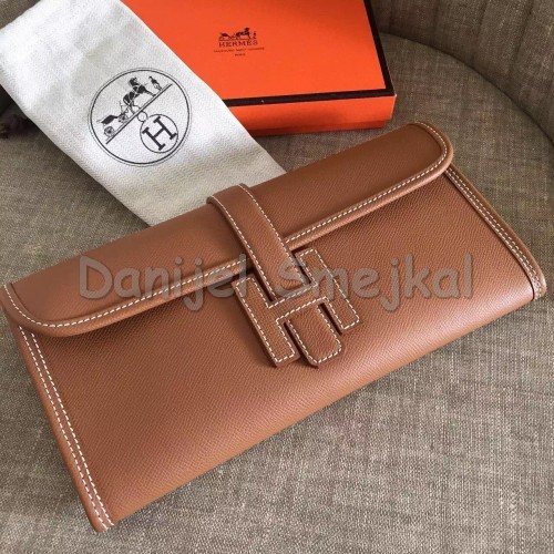 Hermes Jige Elan 29 Clutch Bag In Brown Epsom Leather