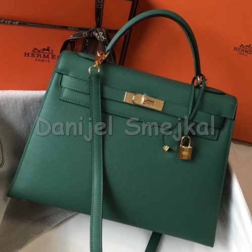 Hermes Kelly 32cm Sellier Bag In Malachite Epsom Leather