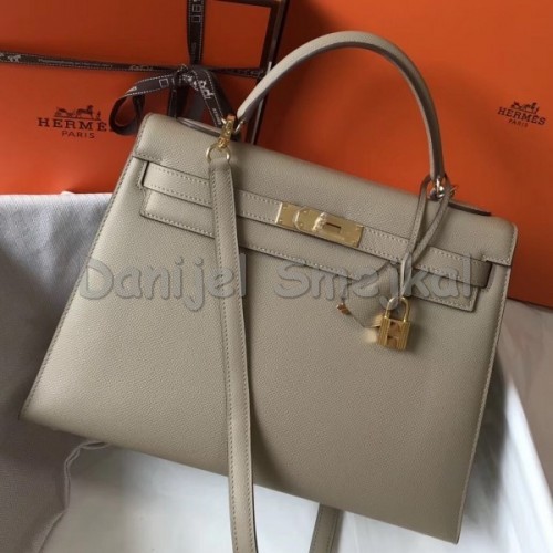 Hermes Kelly 32cm Sellier Bag In Tourterelle Epsom Leather 