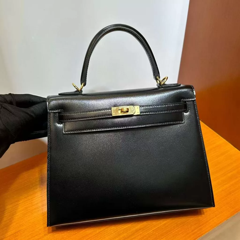 Hermes Kelly Box Ck89 Black Gold Hardware 25cm