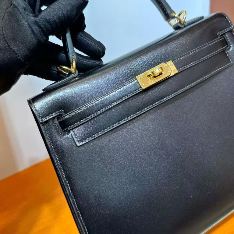 Hermes Kelly Box Ck89 Black Gold Hardware 25cm