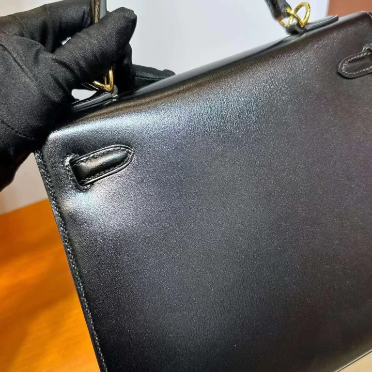 Hermes Kelly Box Ck89 Black Gold Hardware 25cm