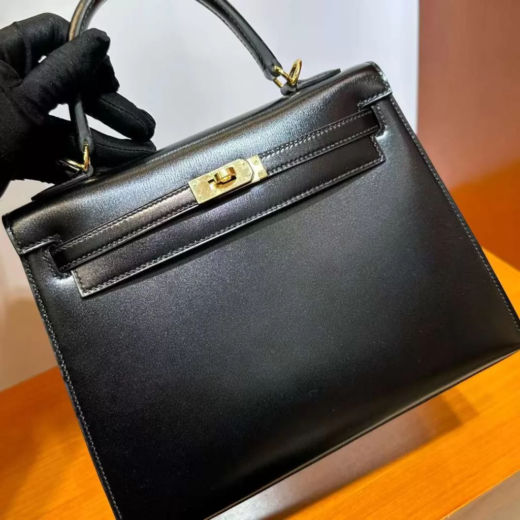 Hermes Kelly Box Ck89 Black Gold Hardware 25cm