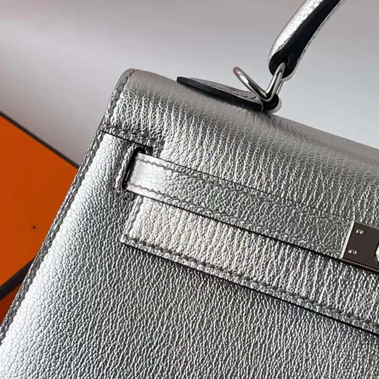 Hermes Kelly Chevre Silver & Black Silver Hardware Phw 25cm