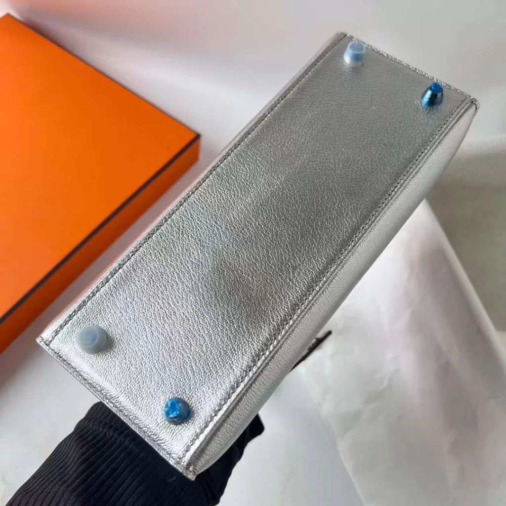 Hermes Kelly Chevre Silver & Black Silver Hardware Phw 25cm