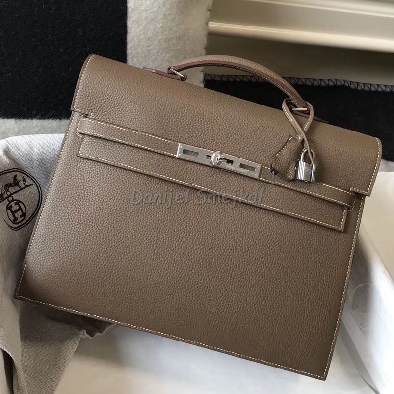 Hermes Kelly Depeche 34 Briefcase In Taupe Calfskin 34cm