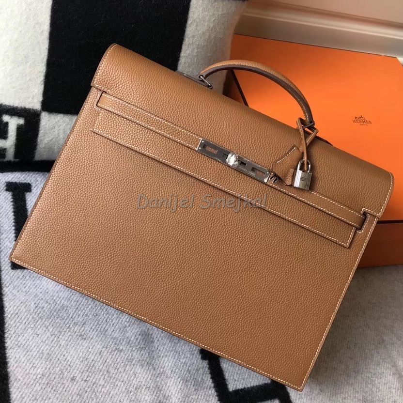 Hermes Kelly Depeche 38 Briefcase In Brown Calfskin 38cm