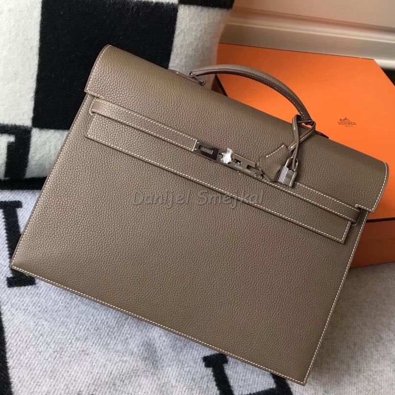 Hermes Kelly Depeche 38 Briefcase In Taupe Calfskin 38cm