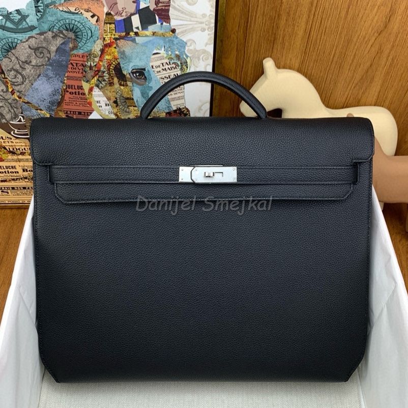 Hermes Kelly Depeches 36 Briefcase in Black Clemence Leather 36cm