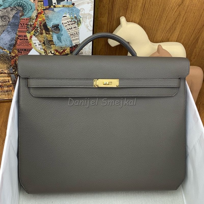 Hermes Kelly Depeches 36 Briefcase in Etain Clemence Leather 36cm