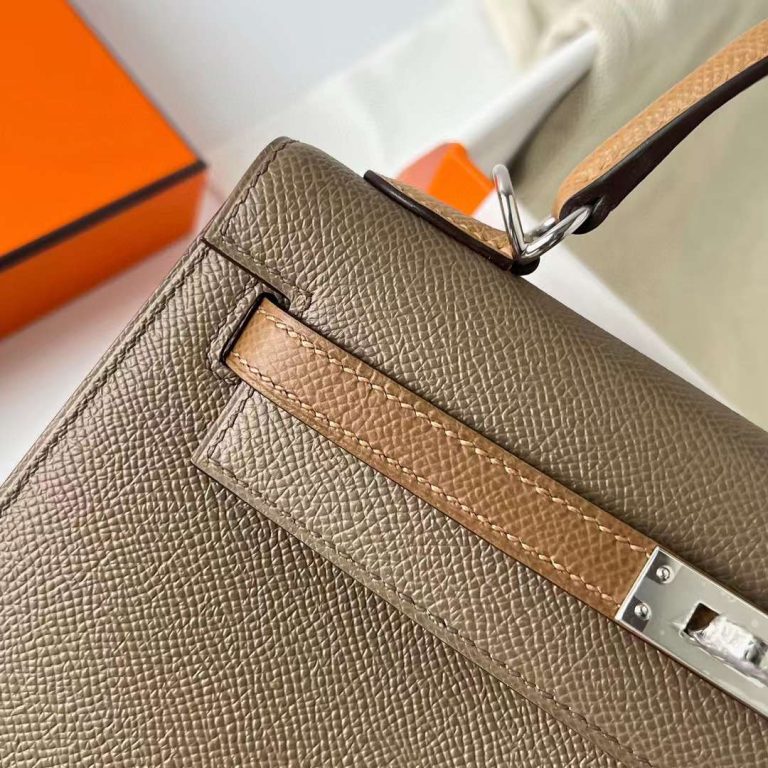 Hermes Kelly Epsom Ck18 Etoupe Grey & 3G chestnut & 4B Light Brown Silver Hardware Phw 25cm