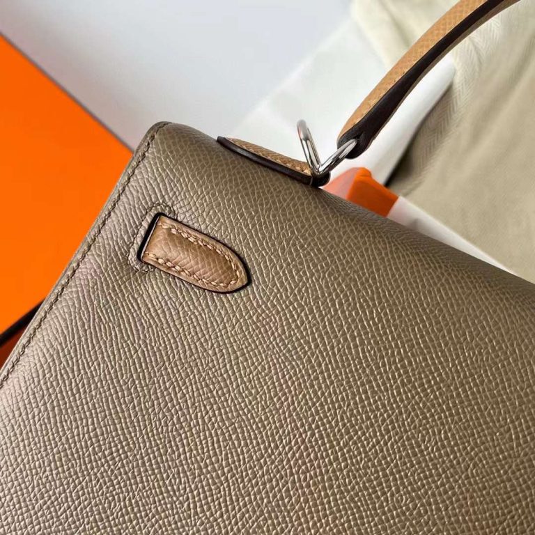 Hermes Kelly Epsom Ck18 Etoupe Grey & 3G chestnut & 4B Light Brown Silver Hardware Phw 25cm