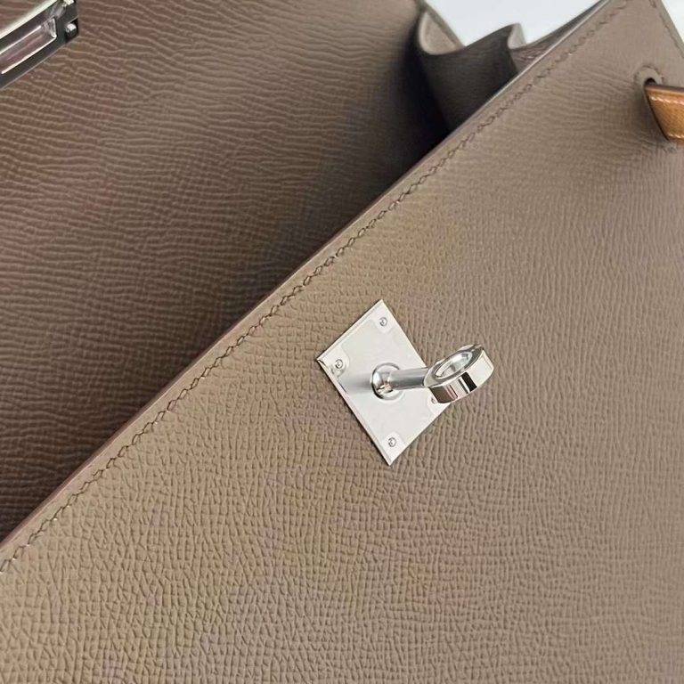 Hermes Kelly Epsom Ck18 Etoupe Grey & 3G chestnut & 4B Light Brown Silver Hardware Phw 25cm