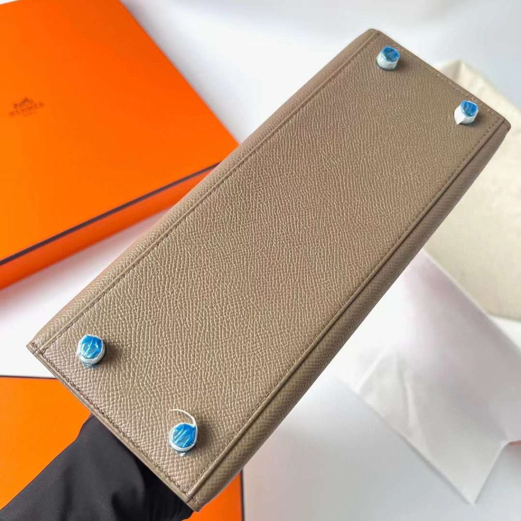 Hermes Kelly Epsom Ck18 Etoupe Grey & 3G chestnut & 4B Light Brown Silver Hardware Phw 25cm