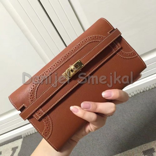 Hermes Kelly Ghillies Wallet In Brown Swift Leather