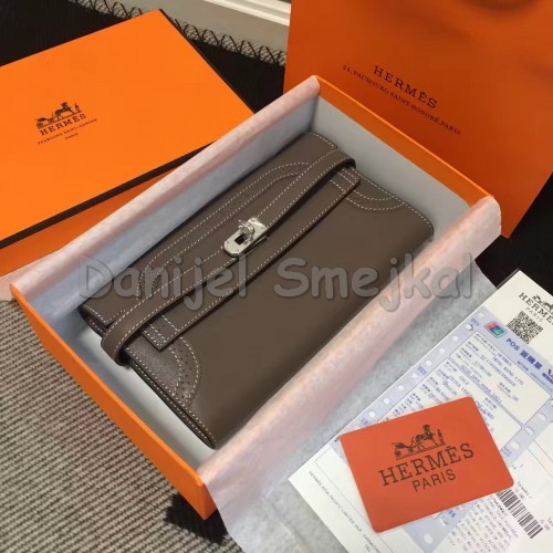 Hermes Kelly Ghillies Wallet In Etoupe Swift Leather