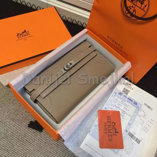 Hermes Kelly Ghillies Wallet In Grey Swift Leather