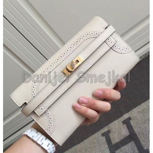 Hermes Kelly Ghillies Wallet In Ivory Swift Leather