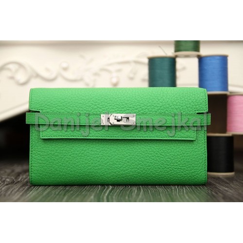 Hermes Kelly Longue Wallet In Bamboo Clemence Leather 