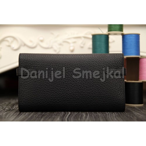 Hermes Kelly Longue Wallet In Black Clemence Leather 