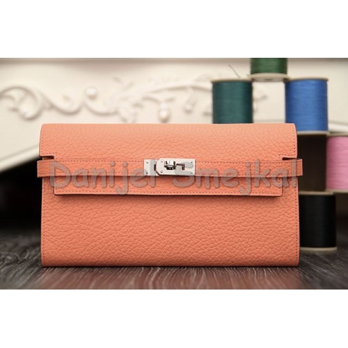 Hermes Kelly Longue Wallet In Crevette Clemence Leather 