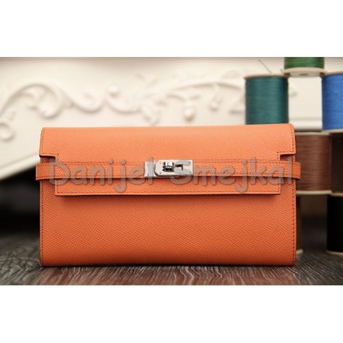 Hermes Kelly Longue Wallet In Crevette Epsom Leather 