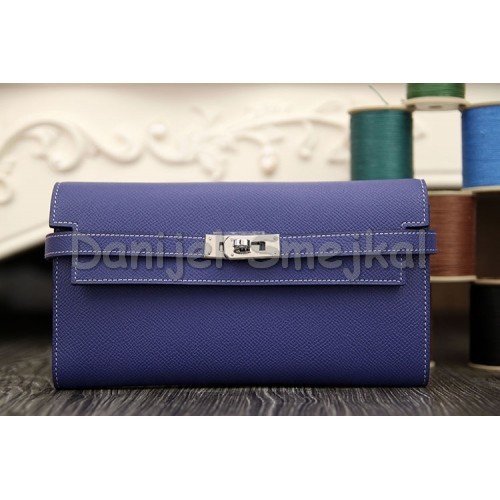 Hermes Kelly Longue Wallet In Electric Blue Epsom Leather 