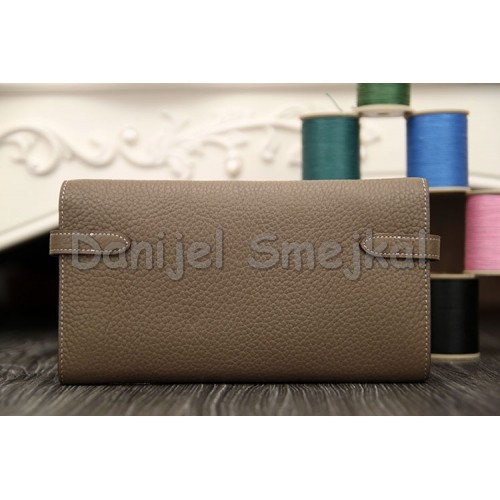 Hermes Kelly Longue Wallet In Etoupe Clemence Leather