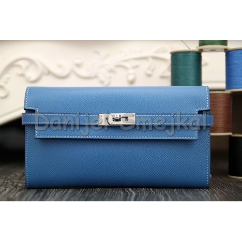 Hermes Kelly Longue Wallet In Jean Blue Epsom Leather 