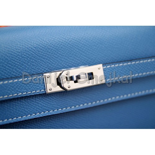 Hermes Kelly Longue Wallet In Jean Blue Epsom Leather 