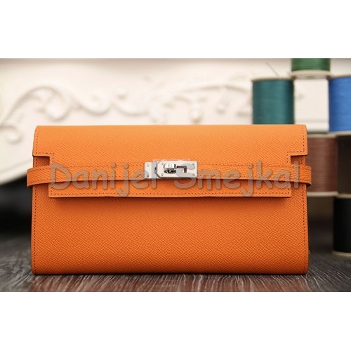 Hermes Kelly Longue Wallet In Orange Epsom Leather 