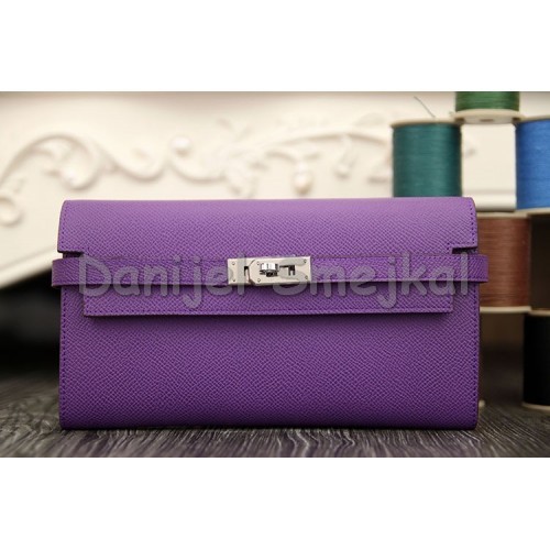 Hermes Kelly Longue Wallet In Purple Epsom Leather