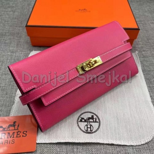 Hermes Kelly Longue Wallet In rose Clemence Leather 