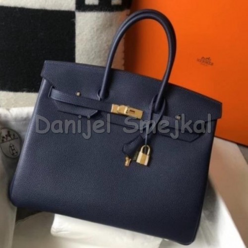 Hermes Navy Blue Clemence Birkin 40cm Handmade Bag 