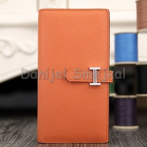 Hermes Orange Epsom Bearn Gusset Wallet 