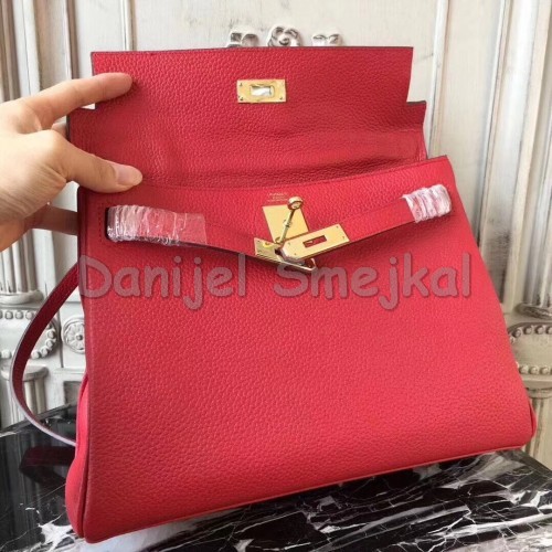 Hermes Red Clemence Kelly 32cm
