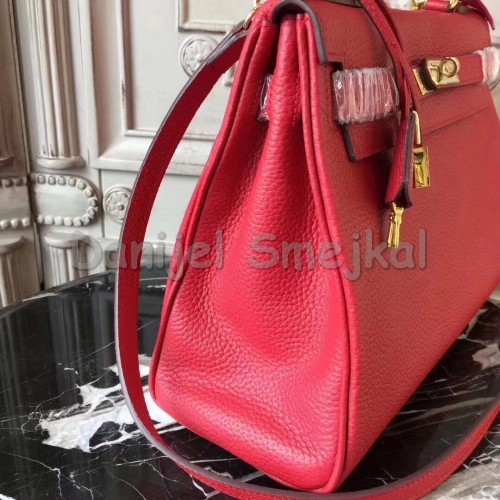 Hermes Red Clemence Kelly 32cm