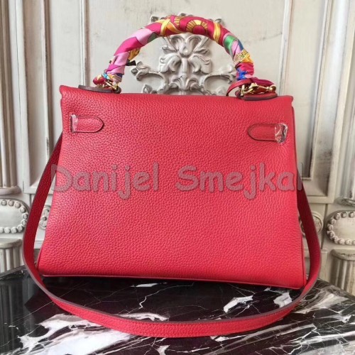 Hermes Red Clemence Kelly 32cm