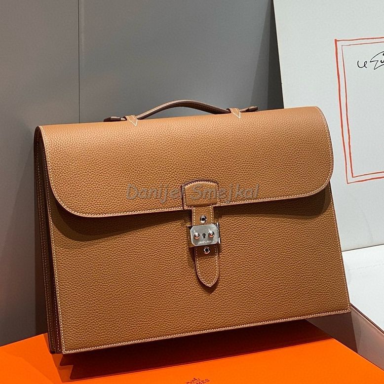 Hermes Sac a Depeches 38 Briefcase in Gold Clemence Leather 38cm