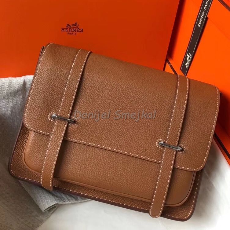 Hermes Steve 35 Messenger Bag In Brown Clemence Calfskin 35cm