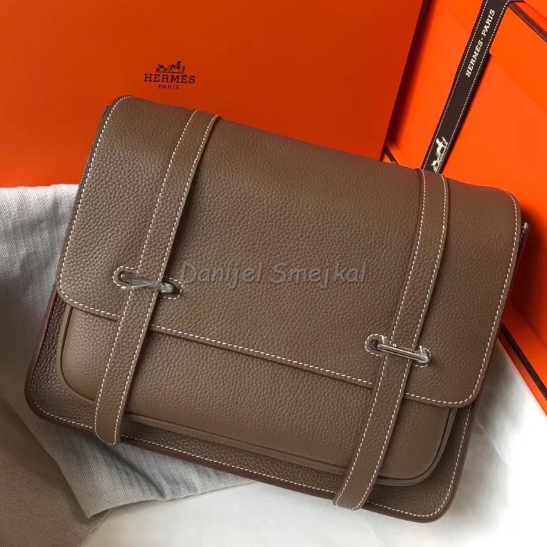 Hermes Steve 35 Messenger Bag In Taupe Clemence Calfskin 35cm