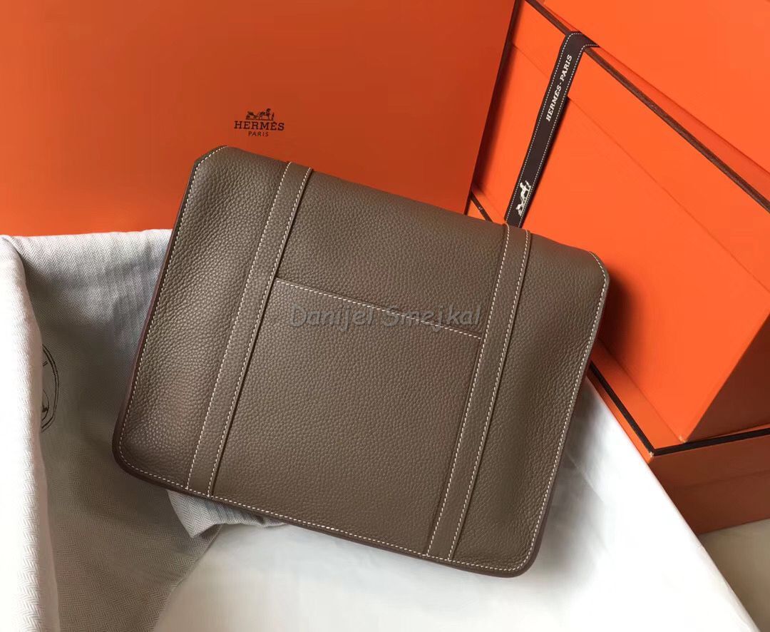 Hermes Steve 35 Messenger Bag In Taupe Clemence Calfskin 35cm