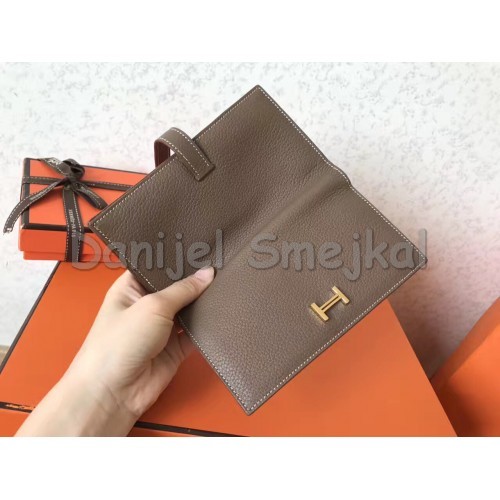 Hermes Taupe Clemence Bearn Gusset Wallet